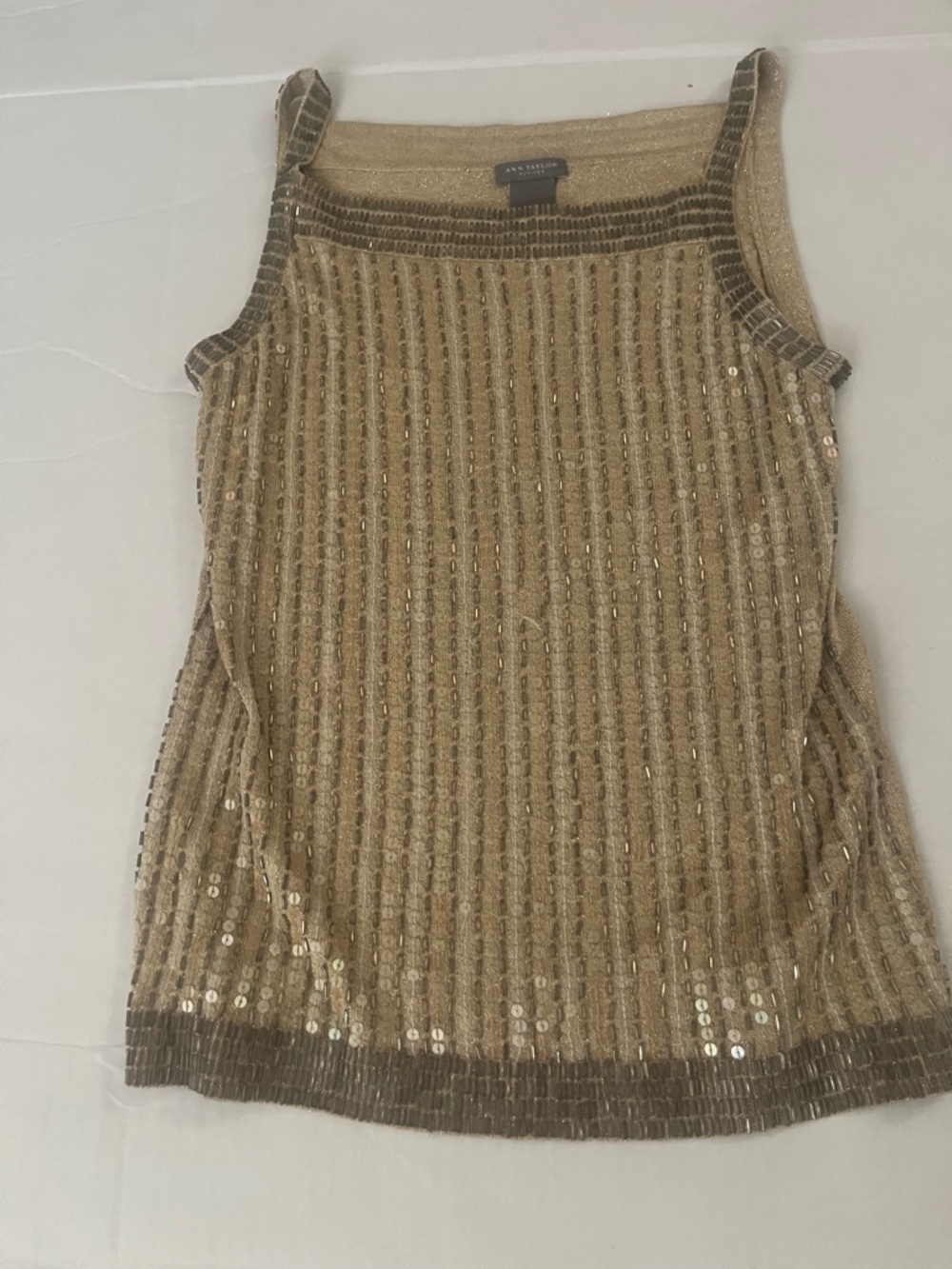 Ann Taylor Gold Sequin Ribbed Tank  XSP